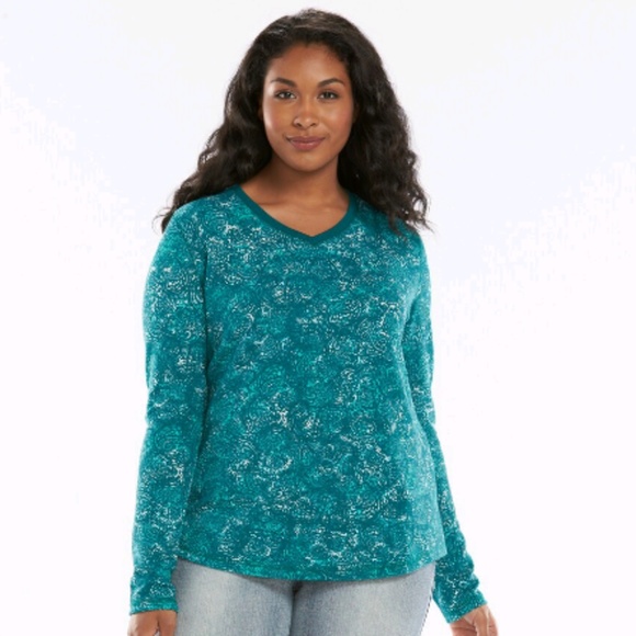 Sonoma Sweaters - NWT Sonoma paisley teal ribbed top Plus 1X